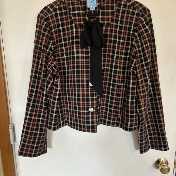 Cece Plaid Tie Neck Blazer Jacket with Rhinestone Button-Up Size XL - Picture 2 of 14